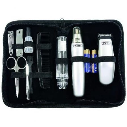 Wahl Travel Kit Recortadora de Barba y Vello Nasal con 12 Accesorios Gris